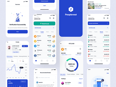 📈 Peoplevest – Investment & Trading App UI animation branding design graphic design illustration logo motion graphics ui ux vector