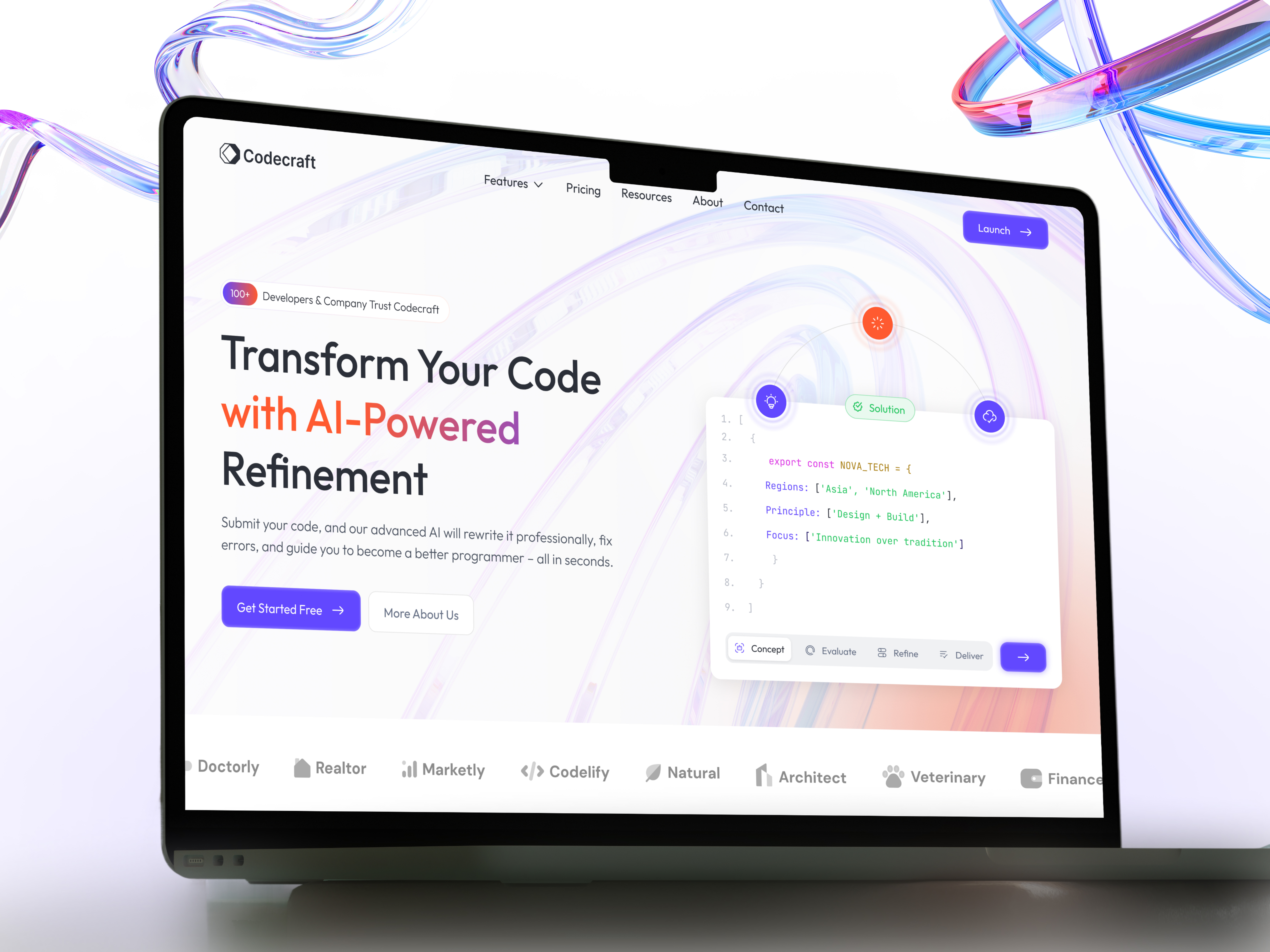 Codecraft – UI/UX Design for an AI Coding Platform 3d website ai coding ai design ai powered blackbox coding coding platform figma landing page radiyal saas ui ui design visual studio web design web development web page web ui design website design wordpress