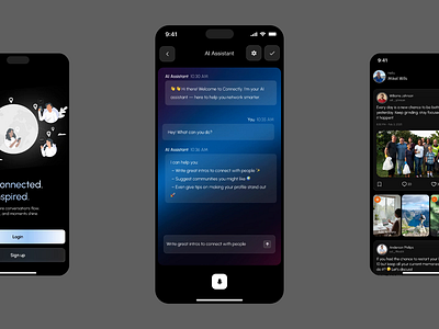 Networking App ai ai assistance app design chat connect design interface internet mobile mobile app mobile app design mobileapp networking networking app product design social media social media app ui uiux ux