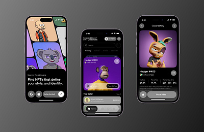 Weirder NFT Apps — Discover, Bid, and Collect appdesign cleanui cryptoapp darkmodeui digitalcollectibles dribbble figma mobileapp mobileui modernui nft nftapp nftmarketplace productdesign ui uidesign uiux ux uxdesign