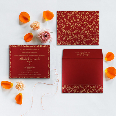 Wine Red Shimmery Screen-Printed Wedding Invitation wedding flower invitation