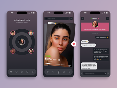 Dating App Concept Design app application badoo branding concept dark mode dashboard date dating app design love messenger mobile app online partnerships people social app tinder ui ux