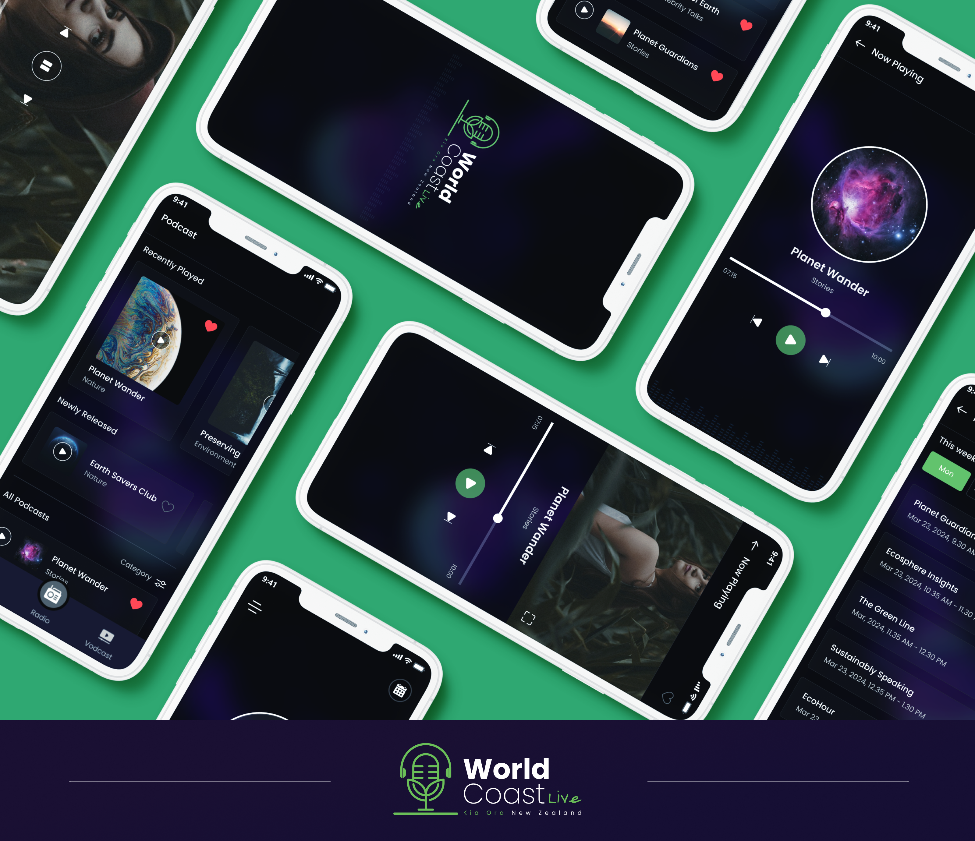 WorldCoast – Podcast & Videocast App climate earth minimalui mobile app sustainableliving ui ux design