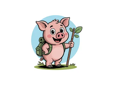 Hiking Pig Vector Illustration adventure animation app branding cartoon child design funny graphic design happy hiking illustration kids logo pig ui vector wild