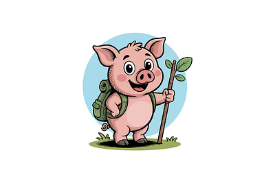 Hiking Pig Vector Illustration adventure animation app branding cartoon child design funny graphic design happy hiking illustration kids logo pig ui vector wild