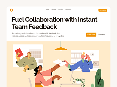 Feedbackly - Collaboration Hero Website collaboration colorful communication design flat hero homepage illustration meeting minimal modern playful productivity saas team ui ux virtual website