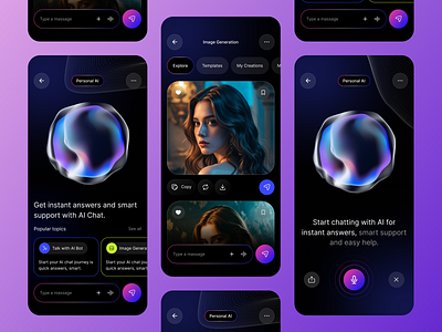 AI Voice & Chat Assistant App UI ai app ai chat alexa app chatbot ui dark mode ui futuristic app ios app ui mobile app design modern ui neon gradient smart assistant tech app ux design voice assistant