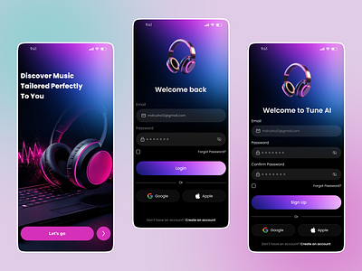 Music App Log In/Sign Up Page Mobile UI app app design dark ui interaction design login mobile mobile app mobile ui music music app music app design music app ui music application music player playlist sign up soundcloud spotify ui ux
