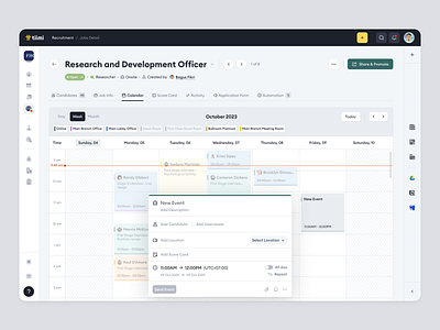 Tiimi – Recruitment Interview Calendar for HR Management System calendar candidate company dashboard hiring hr hrm human resource job management job posting organization management pop up product design recruitment recruitment dashboard saas saas design ui ux web design