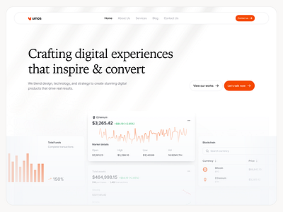 Umos - Fintech Landing Page Exploration b2b clean devdock finance financial fintech landing page modern product saas website startup ui ux web web design web design inspiration website