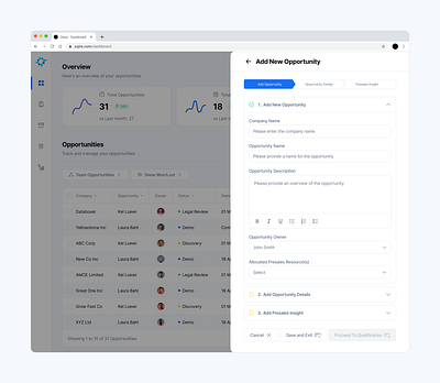 Sales Dashboard - Add new opportunity chart complex dashboard dashboard dashboards data data dashboard design finance dashboard graphic design new dashboard saas saas dashboard sales dashboard ui ui design ui ux design