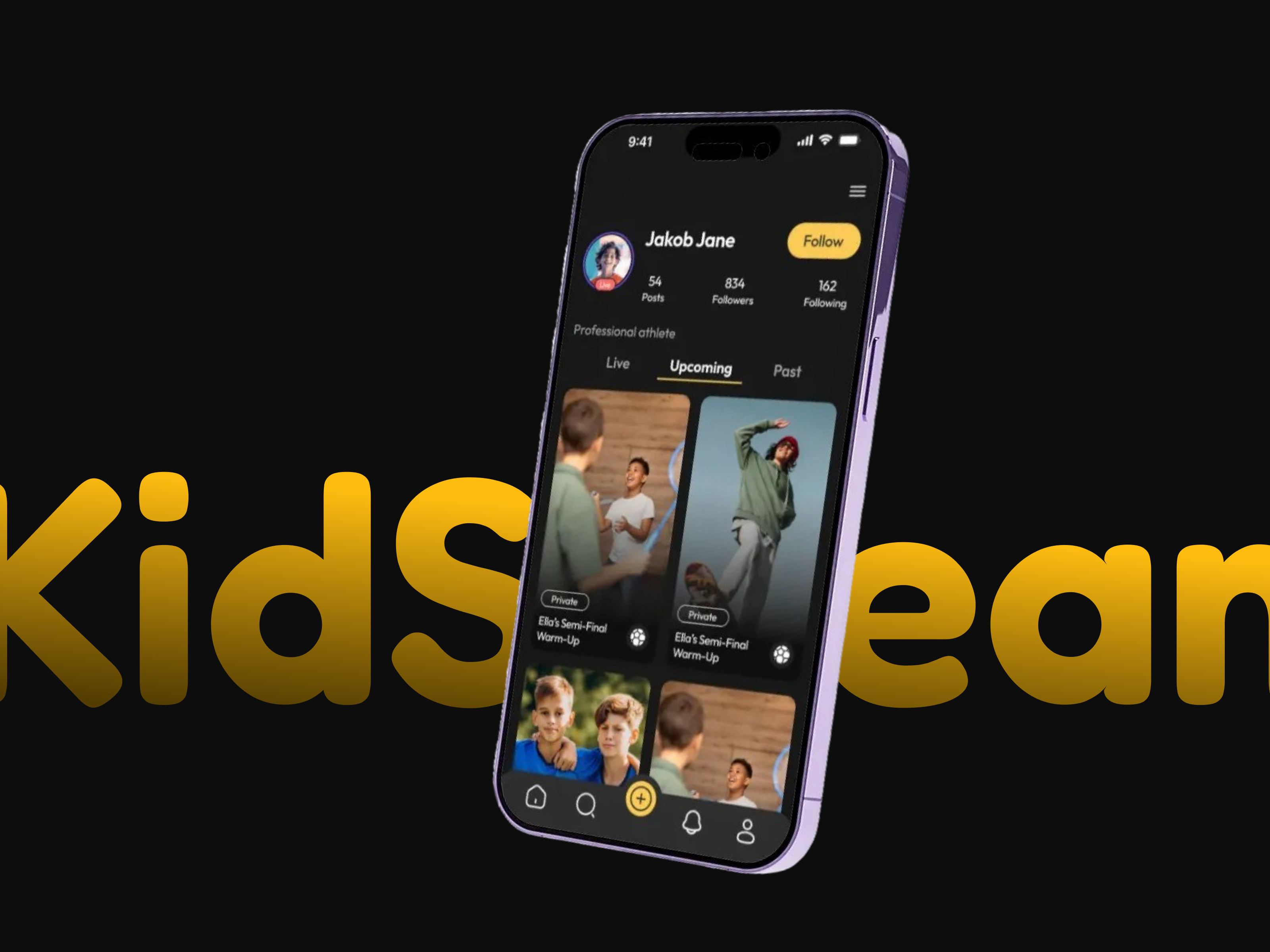 KidStream – Family-Friendly Sports Livestreaming App dark theme kids mobile app product design social media app sports ui ui design
