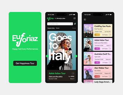 Euforiaz - Ultimate Experience app artist atraction band booking concert diva entertainment euforia exhibition mobile music product singer ticket tourism travel ui uiux ux