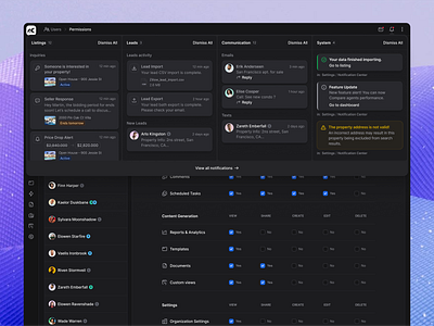 Notification dropdown for real estate crm app agents dashboard modal notification product design real estate responsive ui web app