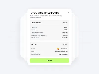 Payment transfer review card ui design app card ui design interface product service startup ui ux web