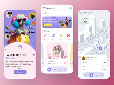 Pet Adoption & Care App UI/UX Design 3d animation branding design graphic design illustration logo motion graphics ui vector