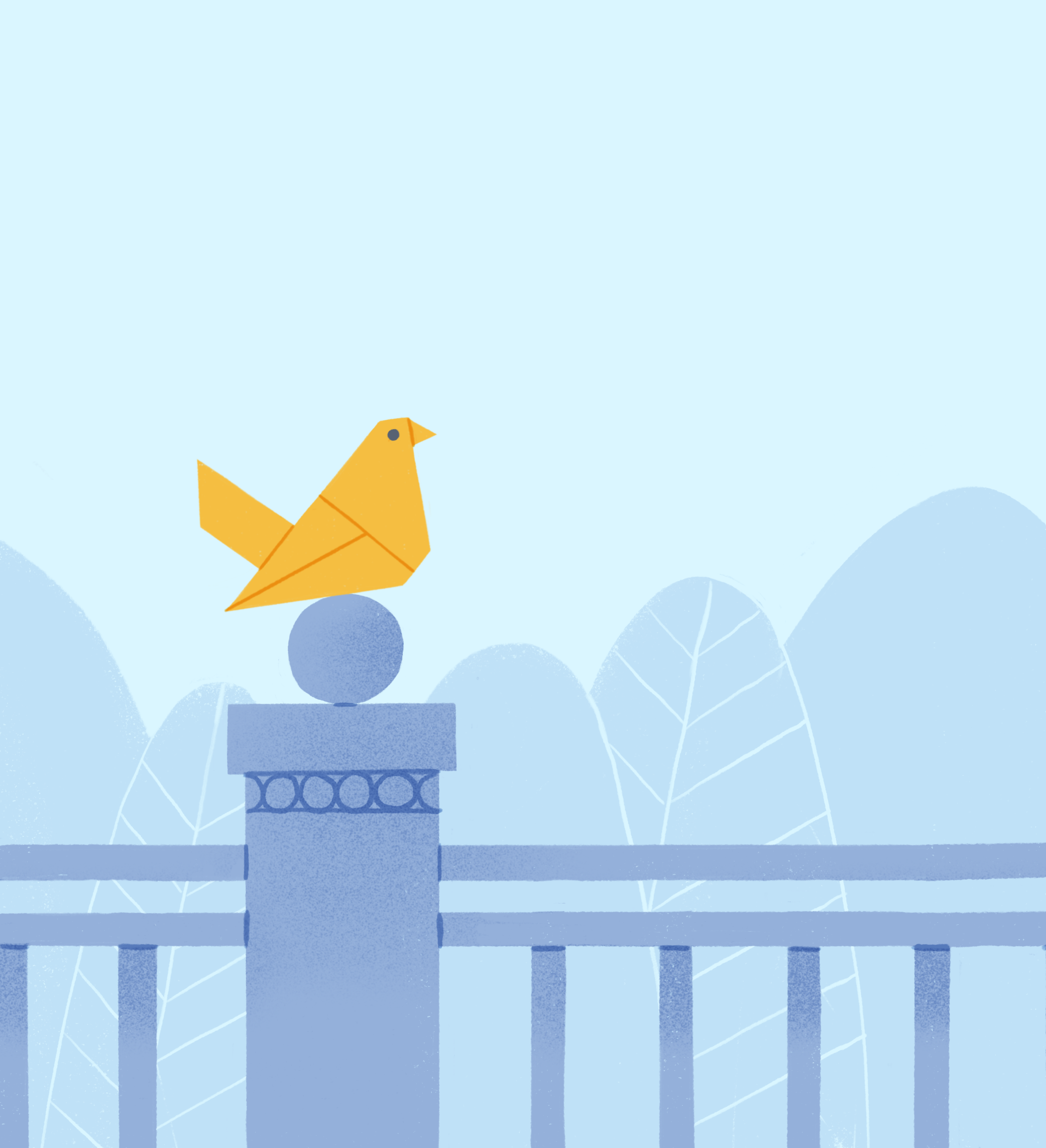 Street Art bird character fence illustration origami paper procreate texture yellow