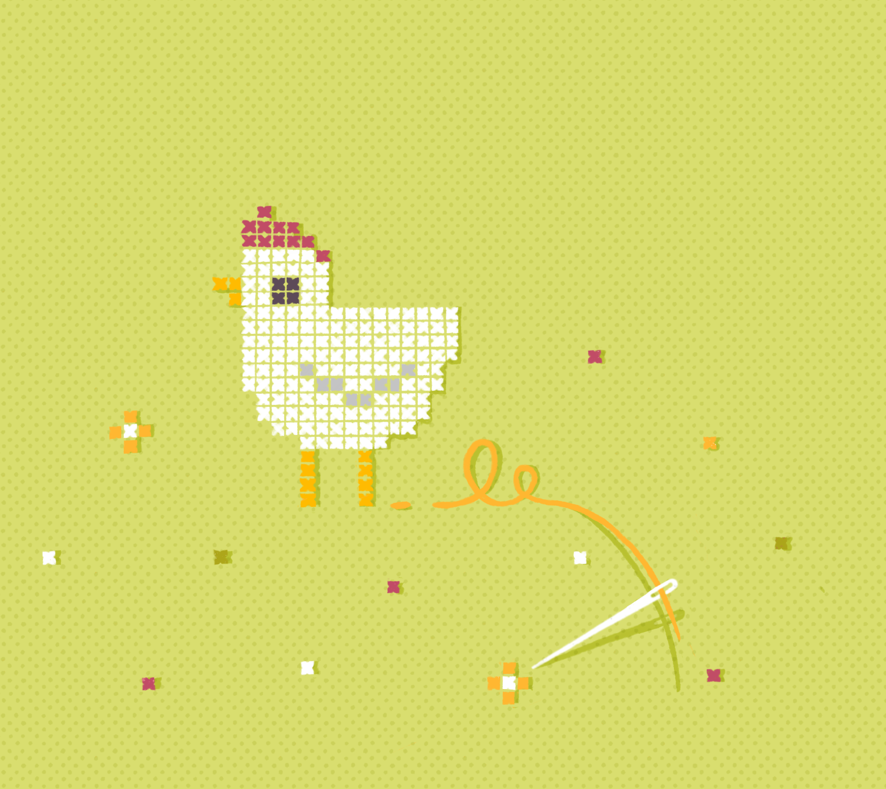 Spring Cross-Stitch character chicken cross stitch diy embroidery field grass illustration needle needlework procreate spring texture thread