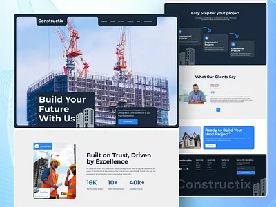 Construction Company Landing Page 3d animation constraction graphic design hero page landing page modern real estate redesign ui uiux ux web website