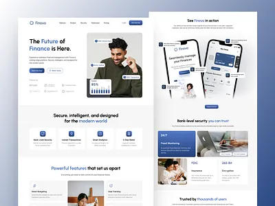 Finovo - Fintech Landing Page Design branding finance graphic design homescreen ui ux web design website