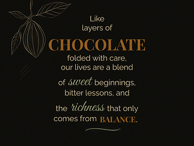 Layers of Chocolate – Life & Balance Typography botanical inspiration branding chocolate design figma packaging concept poster design typography