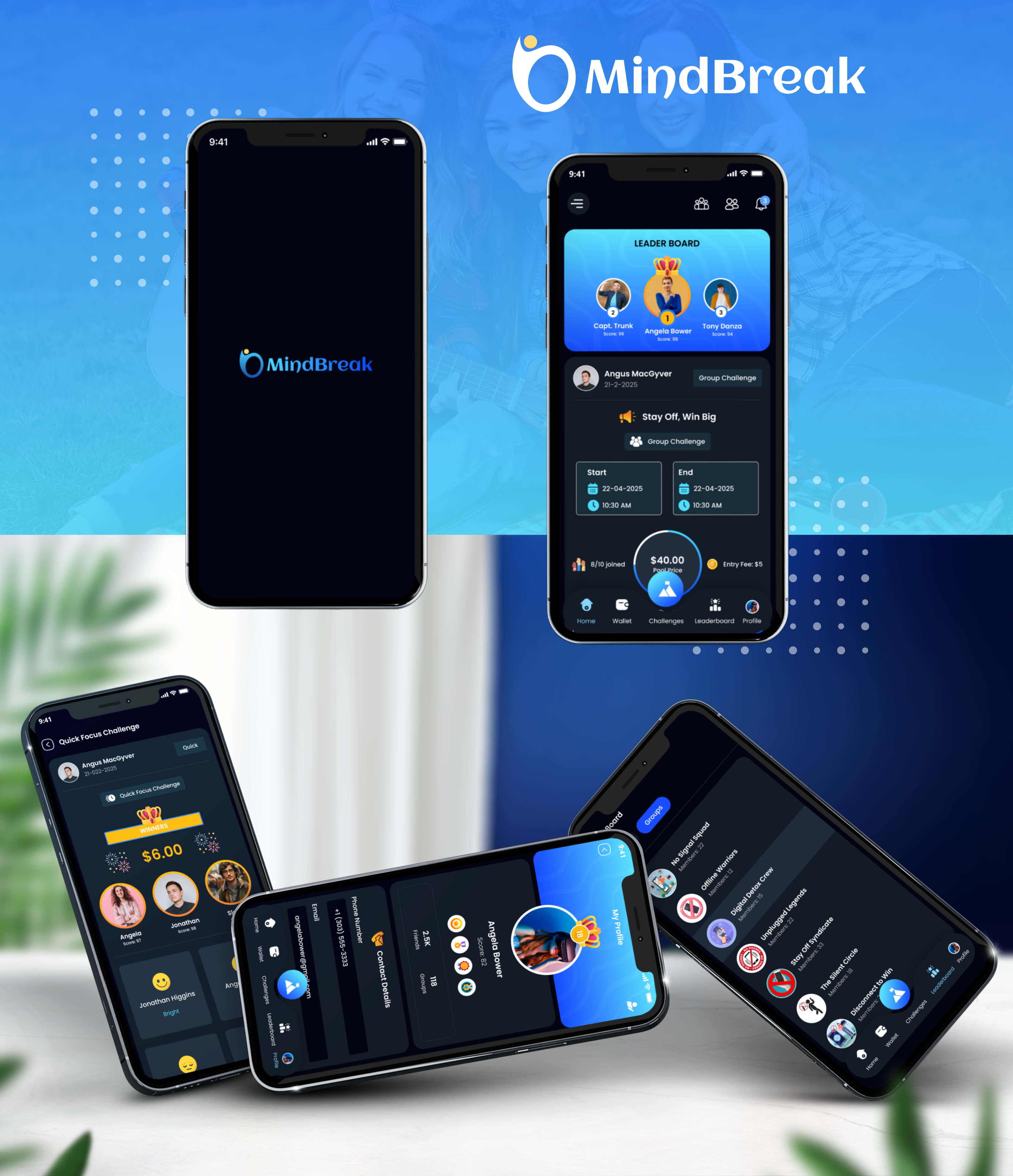 MindBreak - Mobile app design dark theme design focus game leaderboard mobile mobile app ux design