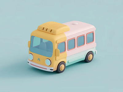 Cute Bus 3D Cartoon Animation | 3D Motion Graphic 3d 3danimation 3ddesign 3dmotiongraphic bus cute pastel softstyle