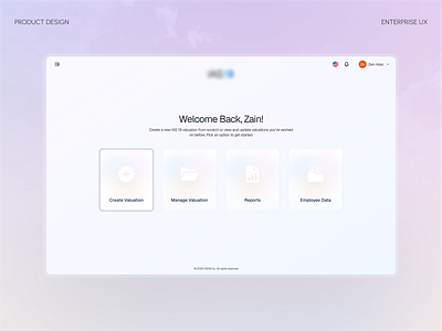 Futuristic Home Screen actuarial software ai app cards create valuation employee data finance financial platform futuristic home screen homepage ias19 management modern product design reports service user interface valuation