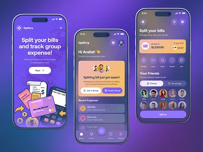 Splitzy - Manage Expense & Split Bills Mobile App bill digital wallet finance app fintech fintech app ui manage expense mobile app design payment receipt split app split bill split bill app split bill apps split bill mobile app split bill uiux split bills transaction ui design uiux design wallet app
