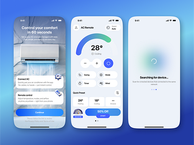 AC Remote AI Mobile app ai air air purifier app app design dashboard fresh graphic design health home loading minimal quality smart home stats ui ux vr