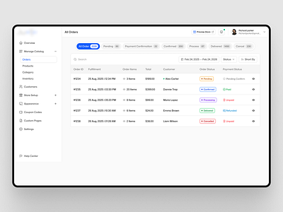 📦 Order Management Dashboard – Smart & Organized app appdesign branding dashboarddesign design ecommercedesign figmadesign interactiondesign modernui order order table ordermanagement productdesign table design table ui ui ux website