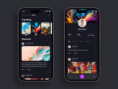 Charge app art dark mode mobile platform social ui