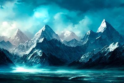 Beautiful Mountain Landscape Clouded Weather | AI ai art background beautiful blue breathtaking clouded clouds cold gorgeous illustration lake landscape mountains mountainscape painting stunning wallpaper water winter