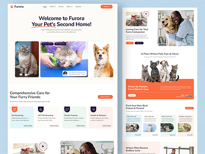 Furora-Pet Care Website Design animal animal care animal website cleaning pet cleaning website dog care feeding grooming landing page medicine minimal pet care pet daycare pet sitting pet store pet ui pet web veterinary web web website