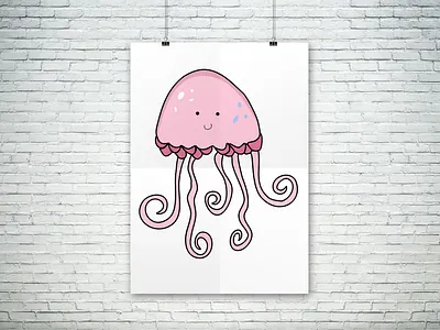 Adorable Pink Cartoon Jellyfish Illustration kids art