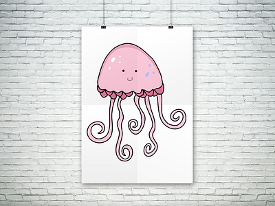 Adorable Pink Cartoon Jellyfish Illustration kids art