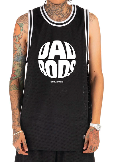 Dad Bods Basketball Jersey ball basketball black branding jersey logo round singlet sphere uniform white