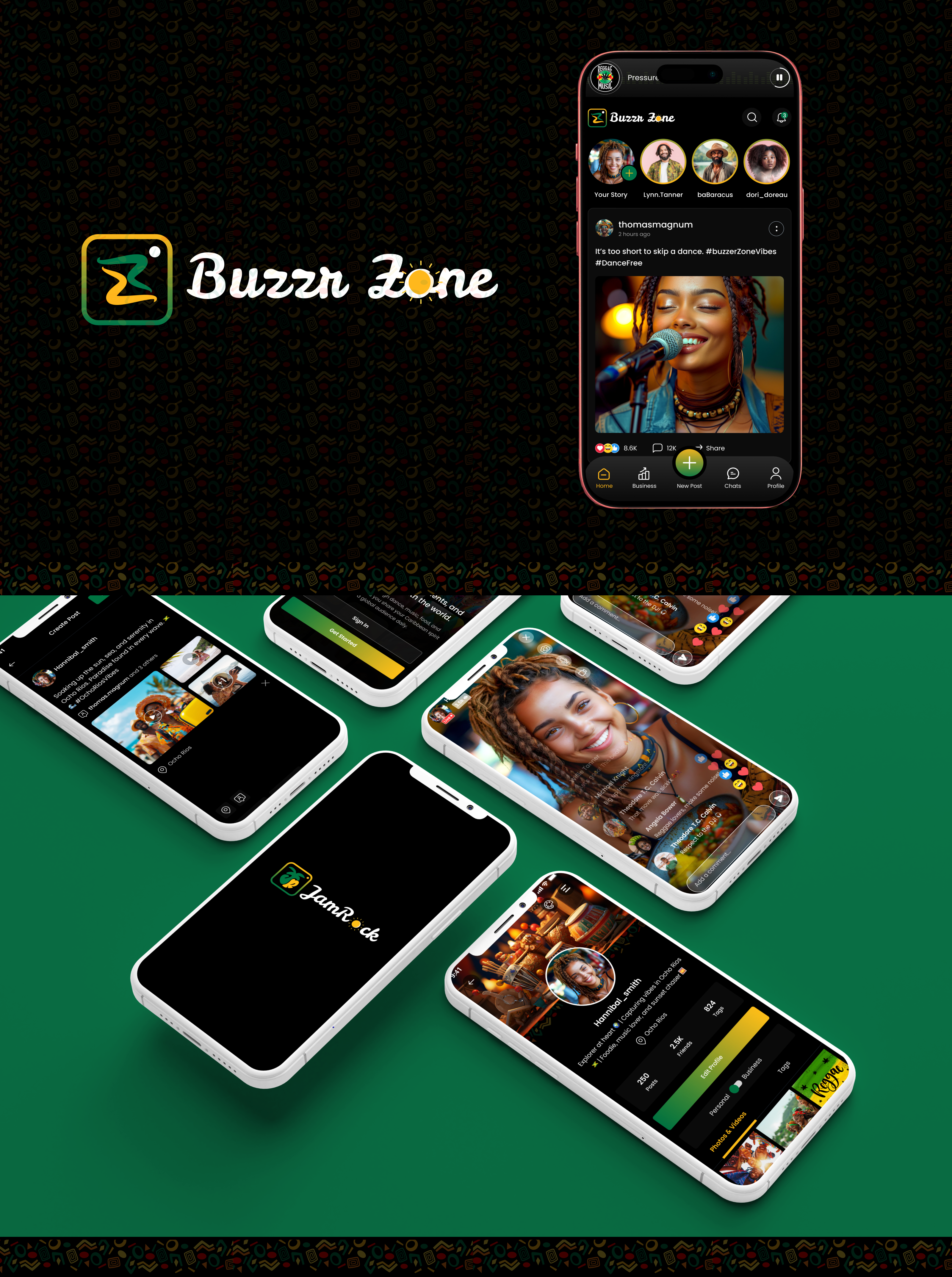 BuzzerZone - Mobile app design culture dark theme diversity mobile app social media ui design ux design