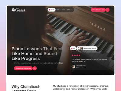Chatalbash Lessons – Piano Studio Homepage Design about page case study chatalbash lessons conversion design creative studio education website hero section homepage design landing page music music lessons music store music website musical instument piano education website piano lessons website piano studio piano teacher squarespace website website redesign