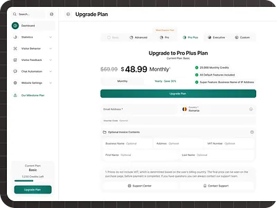 Upgrade Plan Settings Design - Interface credits custom design interface layout plan plans pricing settings structure subscribe ui upgrade upgrade plan
