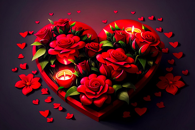Heart Shaped Box Of Roses, Candles, Candy Valentine’s Day | AI ai art background beautiful breathtaking candles candy celebration gift gorgeous heart hearts illustration love red roses stunning valentine valentines day wallpaper