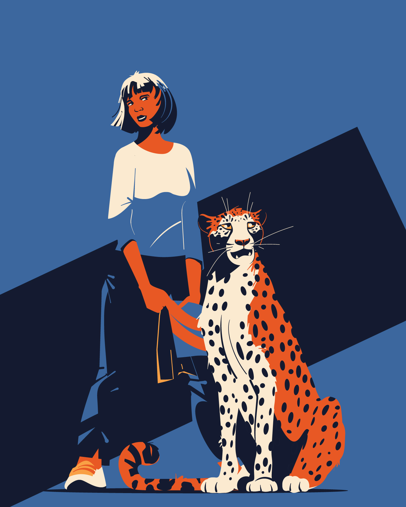 Walk animal art cheetah digitalart girl illustration illustrator poster vintage