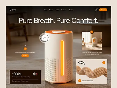 Oxyva - Air Purifier Landing Page air purifier interface landing page product service startup uiux web design web page