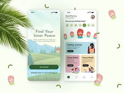 Meditation App UI art calming app meditation app minimal app mobile ui design pastel app ui ui design uiux uiuxdesigning
