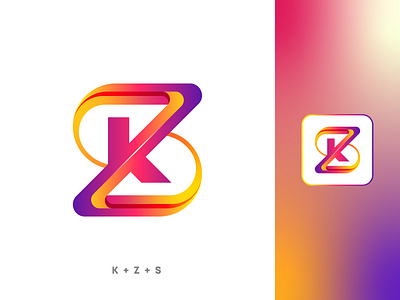 Letter Logo K+Z+S brand bright fire flat gradient icon k ks kz lettermark media minimal play s sz tech z zs