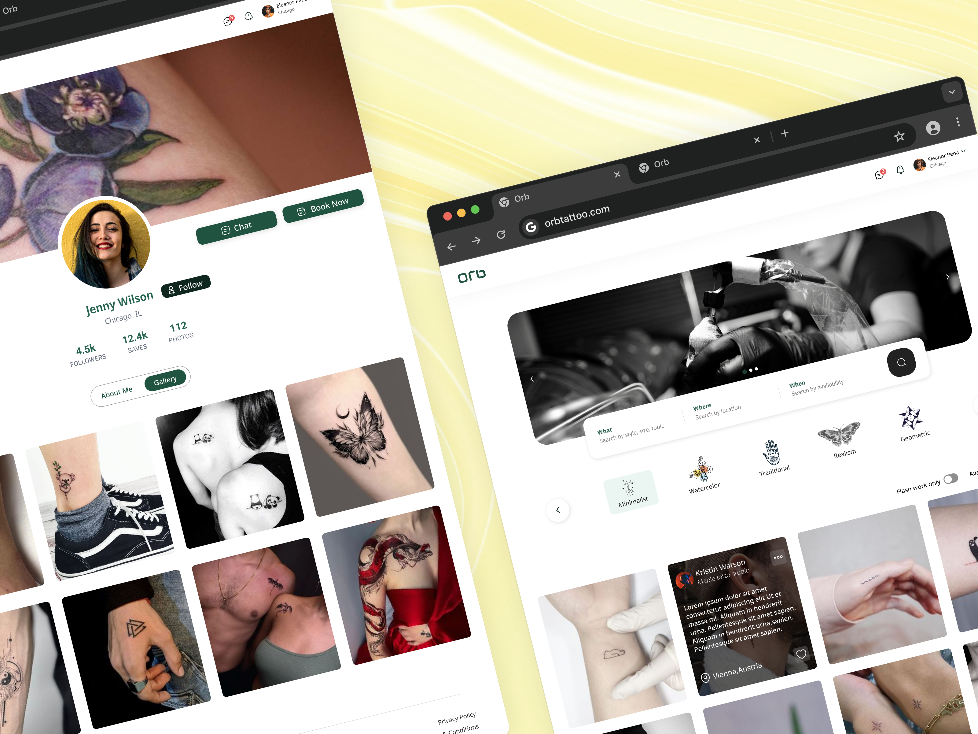 ORB - Tattoo appointment booking platform appointment booking landing page tattoo web app web ui