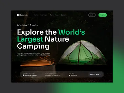 Event Landing page adventure website agency website application camping website creative design dark design dark theme design design idea event design landing page design minimal design minimal website minimalist saas tourist website travel user experience web application web design website