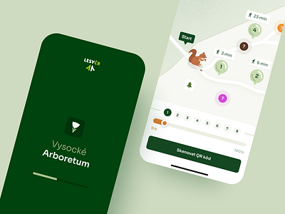 App Where Learning Meets Play / The Arboretum Adventure adventure game animal illustration character design game gamer hana hermina malinova koala42 learning app lesy čr loading screen map design mobile app mobile game design nature fun pins on map product design progress bar ui design ux design vysocke arboretum