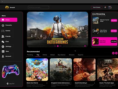 Introducing StreamX – The Future of Live Gaming Dashboards! 🎮✨ branding chanukawasundara design dribbble figma game illustration ui uiux ux xd