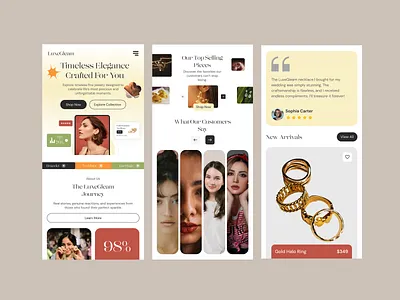 LuxeGleam - Jewelry Ecommerce Responsive Design digitalexperience ecommercedesign jewelrycollection jewelryinterface landing page mobile ui responsive